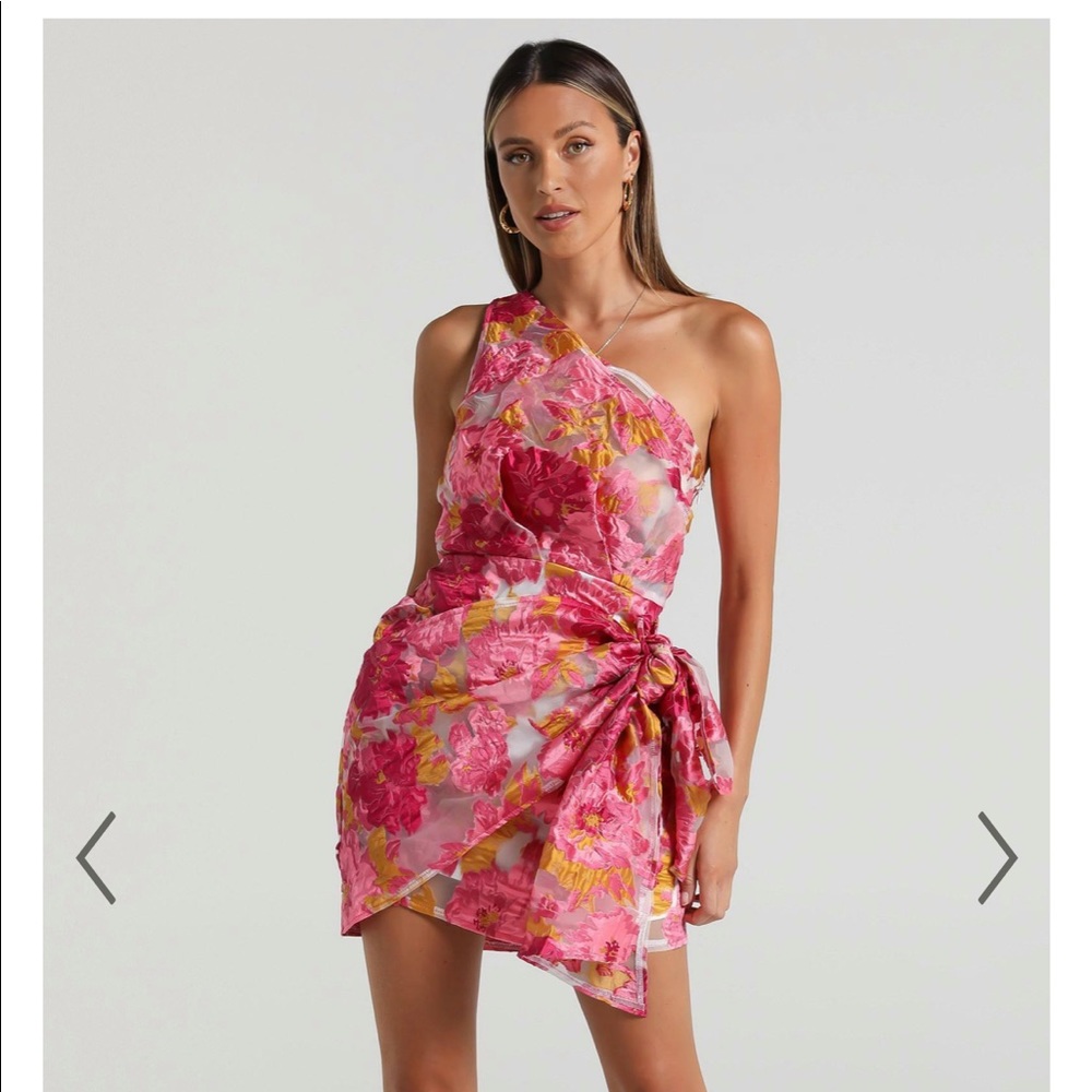 Showpo One-Shoulder Pink Floral Mini Dress